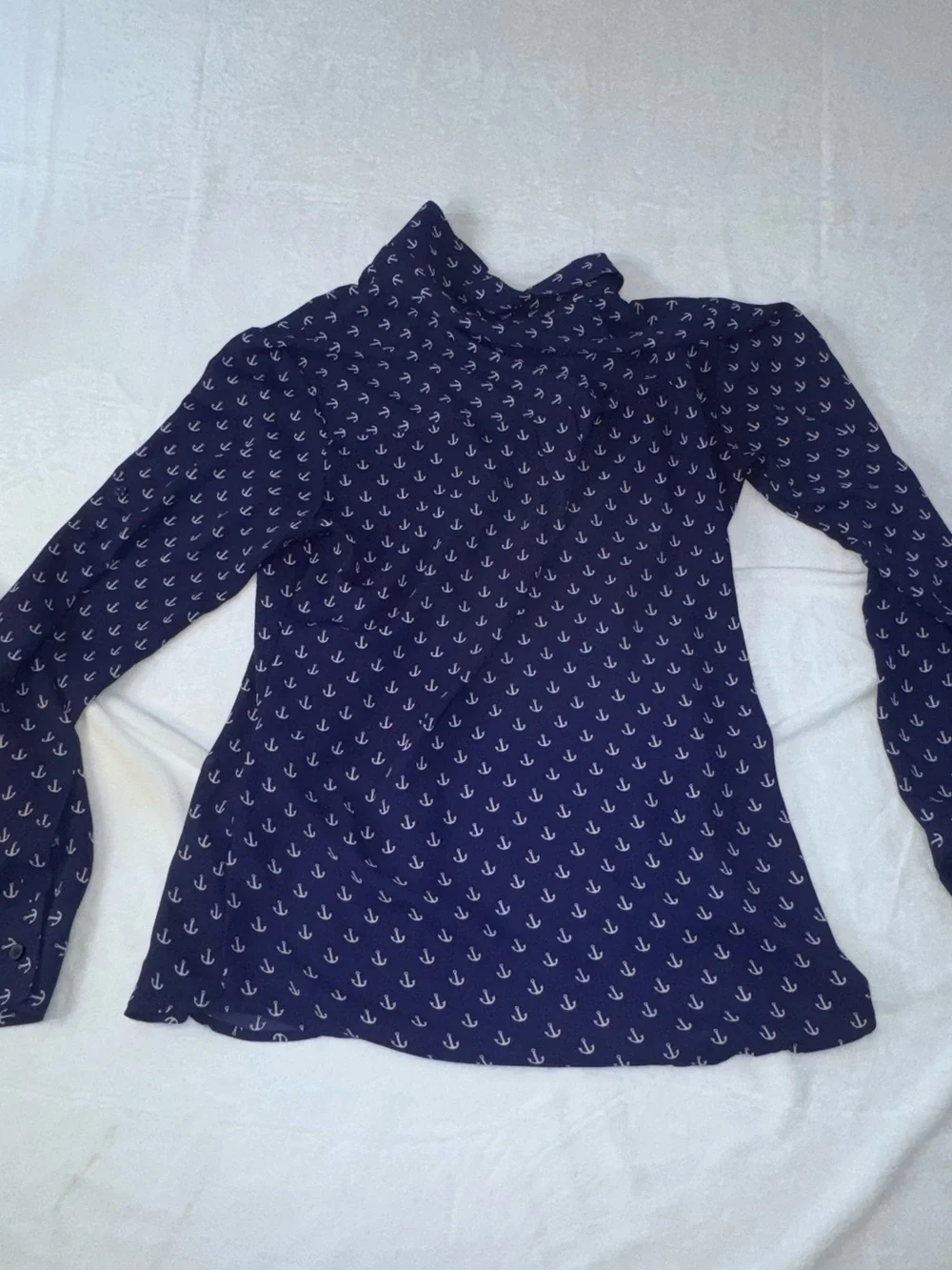 Express Portofino Navy Anchor Print Button Front Blouse Sheer Nautical Small - Picture 10 of 10